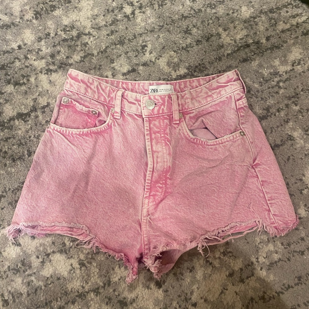 Zara Pink Wash Distressed High Rise Cutoff Shorts